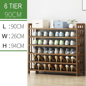 6 Tier Tower Bamboo Wooden Shoe Rack | Corner Shelf Stand Storage Organizer