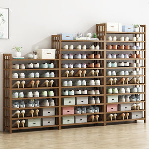 6 Tier Tower Bamboo Wooden Shoe Rack | Corner Shelf Stand Storage Organizer