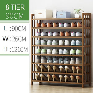 8 Tier Tower Bamboo Wooden Shoe Rack | Corner Shelf Stand | Storage Organizer
