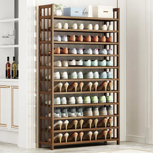 10 Tier Tower Bamboo Wooden Shoe Rack | Corner Shelf Stand | Storage Organizer