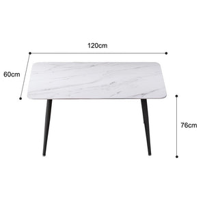 120x60cm Glossy Pandora Minimalist Slate Kitchen Dining Table | Marble Lunch Dinner Table | Solid Metal Legs