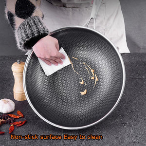 32cm 316 Stainless Steel Non-Stick Stir Fry Wok Pan | Honeycomb Double Sided | With Lid