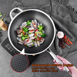 316 Stainless Steel 34cm Non-Stick Stir Fry Wok Pan | Honeycomb Double Sided | Without Lid
