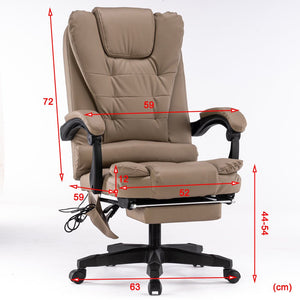 8-Point Massage Chair | Executive Office Computer Seat | Footrest Recliner | PU Leather Beige