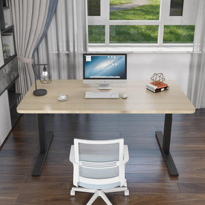 140cm Standing Desk | Height Adjustable | Sit Stand Motorised | Grey Dual Motors Frame | Maple Top