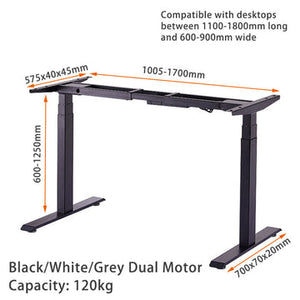 Standing Desk | Height Adjustable | Sit Stand Motorised | Grey Dual Motors Frame | Top