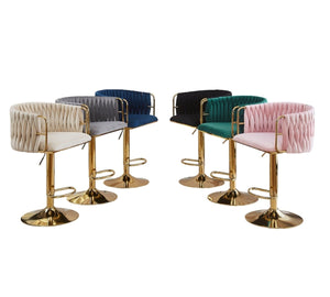 2X Height Adjustable Black Swivel Bar Stool | Velvet Golden Round Base | Barstools Chairs