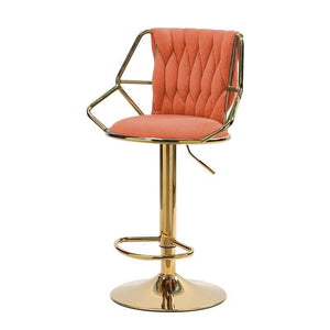 2X Height Velvet Padded Golden Round Base Barstools Chairs | with Backrest and Footrest | Orange
