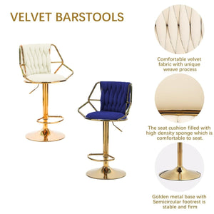 2X Height Velvet Padded Golden Round Base Barstools Chairs | with Backrest and Footrest | Orange
