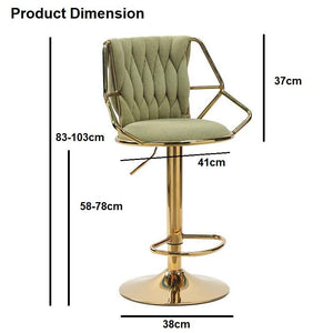 2X Height Velvet Padded Golden Round Base Barstools Chairs | with Backrest and Footrest | Beige