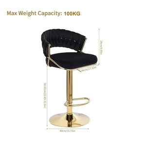 2X Height Black Velvet Padded Golden Round Base Barstools Chairs