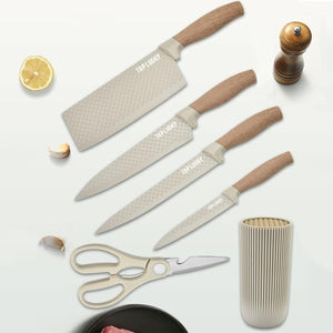 6-Piece Kitchen Knife Set | Non-Stick Stainless Steel Blades | Universal Knife Block