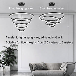 Black 3-Ring Minimalist LED Pendant Light | Adjustable Circular Chandelier