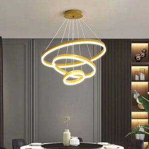 Gold 3-Ring Minimalist LED Pendant Light | Adjustable Circular Chandelier