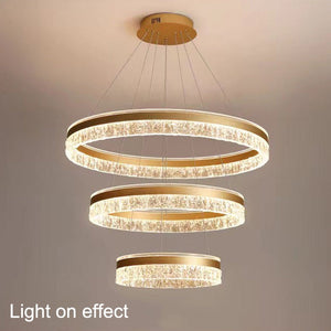 Gold 3-Ring 180W Modern Luxury Pendant Light | Adjustable Water Ripple LED Chandelier