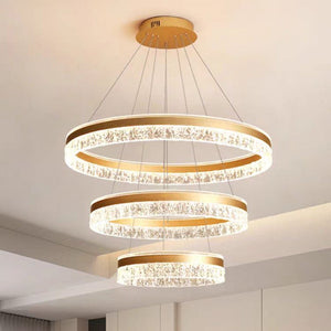 Gold 3-Ring 180W Modern Luxury Pendant Light | Adjustable Water Ripple LED Chandelier