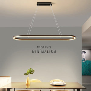 Modern Minimalist Oval Pendant Light | Adjustable LED Chandelier | Black