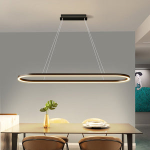 Modern Minimalist Oval Pendant Light | Adjustable LED Chandelier | Black