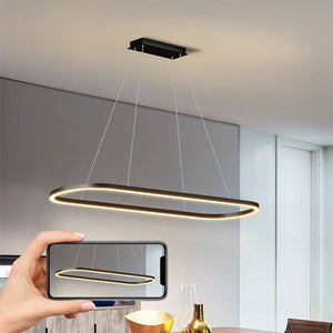 Modern Minimalist Oval Pendant Light | Adjustable LED Chandelier | Black
