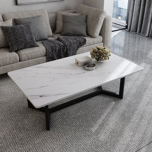 120x60cm Matte Grey Minimalist Slate Coffee Table | Marble Tea Table | Solid Metal Legs