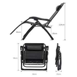 Kingsize Outdoor Folding Reclining Garden Beach Chair | Sun Lounger Deck Recliner | Silver Color