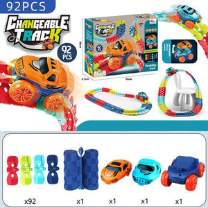Changeable Track In The Dark Track with LED Light-Up Race Car | Flexible Track Toy | 184