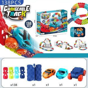 Changeable Track In The Dark Track with LED Light-Up Race Car | Flexible Track Toy | 184