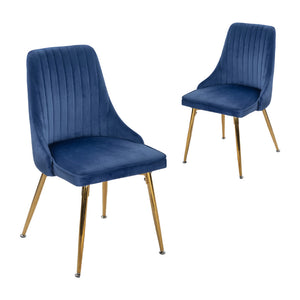 Viva Forever | Set of 2 Blue Velvet Dining Chairs | Art Deco Design | Gold Metal Legs