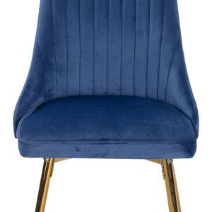 Viva Forever | Set of 2 Blue Velvet Dining Chairs | Art Deco Design | Gold Metal Legs