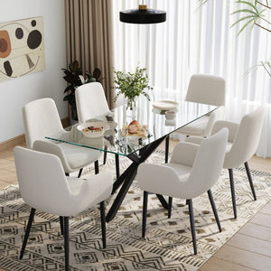 Boucle – Teddy Sherpa Fabric Bliss Armrest Dining Chair Ensemble