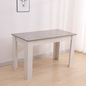 Grey Rectangular Dining Table with 4x Blue Velvet Chairs