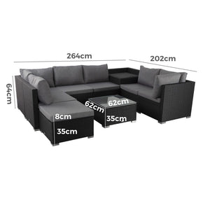 Large Modular Outdoor Ottoman Lounge Set in Black