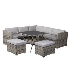8PC Outdoor Dining Set | Wicker Table & Chairs | Grey