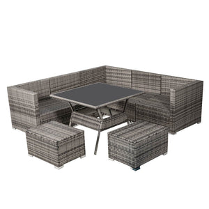 8PC Outdoor Dining Set | Wicker Table & Chairs | Grey