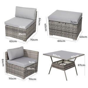 8PC Outdoor Dining Set | Wicker Table & Chairs | Grey