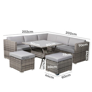 8PC Outdoor Dining Set | Wicker Table & Chairs | Grey