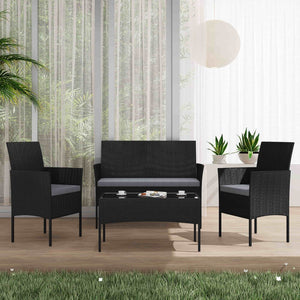 4 Seater Wicker Outdoor Lounge Set - Black