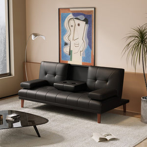 3 Seater Adjustable Sofa Bed with Cup Holder | Black