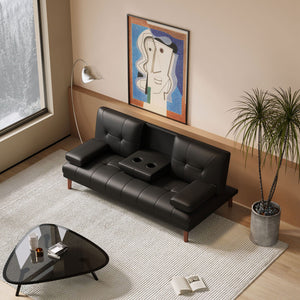 3 Seater Adjustable Sofa Bed with Cup Holder | Black