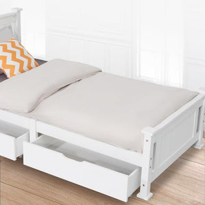 2x Wooden Bed Frame Storage Trundle Drawers | White