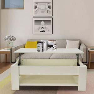 Lift Up Coffee Table with Storage | White Finish | Functional Design