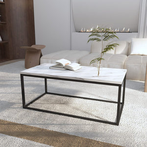 Industrial Style Marble Effect Rectangular Coffee Table | Contemporary Design