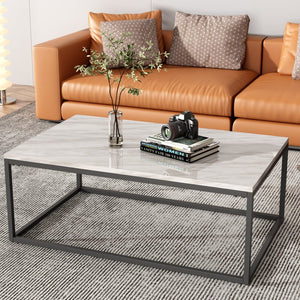 Industrial Style Marble Effect Rectangular Coffee Table | Contemporary Design