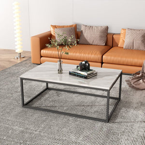 Industrial Style Marble Effect Rectangular Coffee Table | Contemporary Design