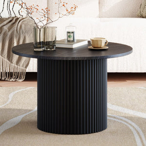 Luxe Black Ribbed Texture Wooden Coffee Table | Sleek & Modern