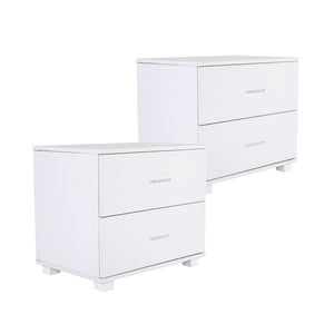 2x Bedside Table | Side Storage Cabinet | Nightstand | Bedroom 2 Drawer | Legs ETTA | White
