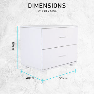 2x Bedside Table | Side Storage Cabinet | Nightstand | Bedroom 2 Drawer | Legs ETTA | White