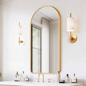 2 Set Wall Arch Mirror | Arc Aluminum Frame | Bathroom | 50x100cm | Gold