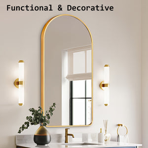2 Set Wall Arch Mirror | Arc Aluminum Frame | Bathroom | 50x100cm | Gold
