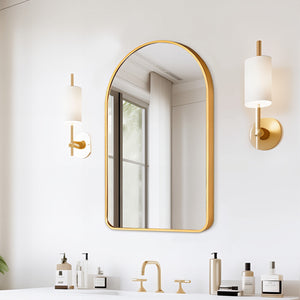 2 Set Wall Arch Mirror | Arc Aluminum Frame | Bathroom | 50x80cm | Gold